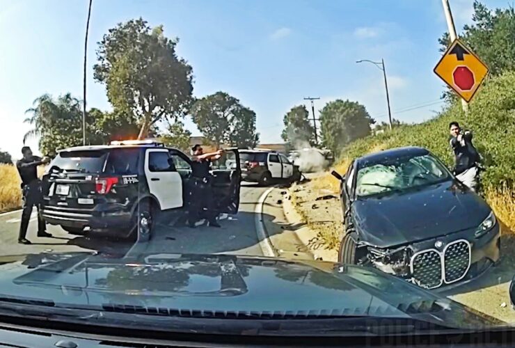 Suspect Shot After Slamming BMW Into Police Cruisers And Aiming Gun