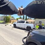 Suspect Crashes into Police Motorcycle Before Officers Open Fire